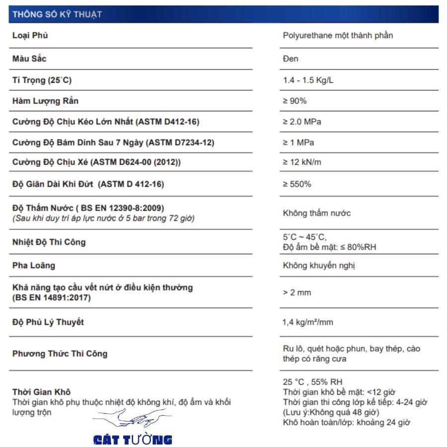 Thông số kỹ thuật của Euro Polymers UP-144 Chống Thấm Gốc Pu